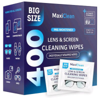 New - MaxiClean Glasses Wipes Lens Cleaner - Lens Wipes for Eyeglasses - 400 Pre-moistened Individually Wrapped Wipes for Eye Glasses, Electronics, Phone, Computer, Laptop Screen - Camera Lens Cleaner . Sealed