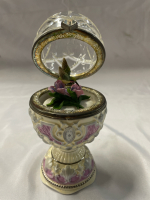 Vintage 7.5&rdquo; Tall Faberge Egg-style Musical Figurine | Ceramic, Glass and Resin |Beautiful Details | No Chips or Cracks