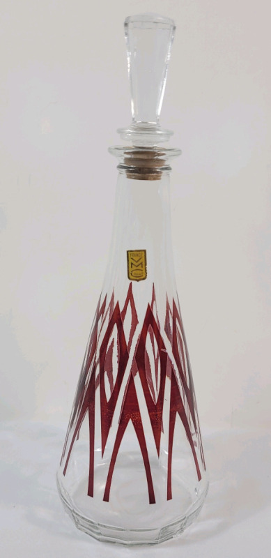 Vintage 1960s French Harlequin Pattern Decanter from VMC Reims Glass 10.5" tall