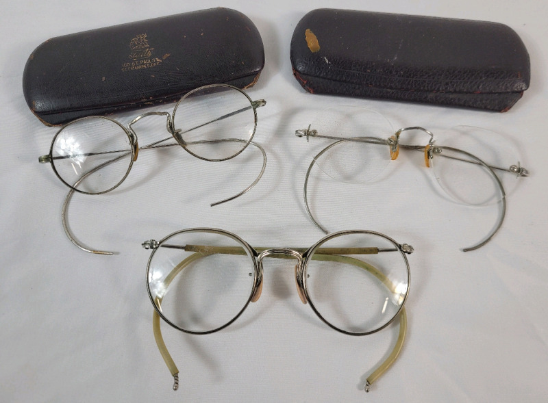 Three (3) Pairs Vintage Eye Glasses & Two (2) Cases