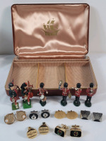 Vintage Men's Cufflinks , 6prs. & Lead Soldiers w/Jewelry Case