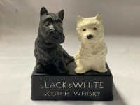 Vintage 6&rdquo; Plastic Promotional Item for Black & White Scotch Whisky - The Buchanan Blend - known for its iconic logo featuring a black Scottish Terrier and a white West Highland White Terrier.