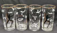 4 MCM Tribal Warrior Highball Glass Set 5.5" Tall