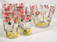 MCM HIGHBALL GLASSES & ICE BUCKET with Casino, Cards & Dice + Design