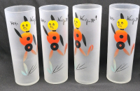 4 MCM Federal Glass "Hey, Wait for Me" Tom Collins Glasses 6.75" Tall