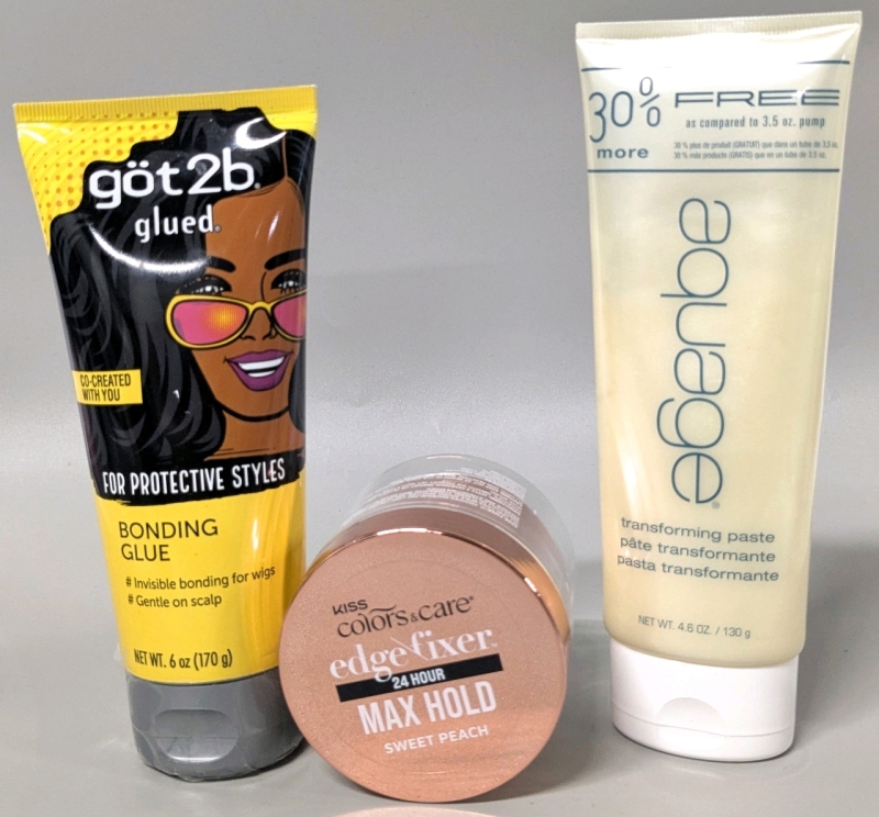 [See Desc] G&Ouml;T2B Glued Bonding Glue, Kiss Color & Care Edge Fixer: Sweet Peach & Aquage Transforming Hair Paste