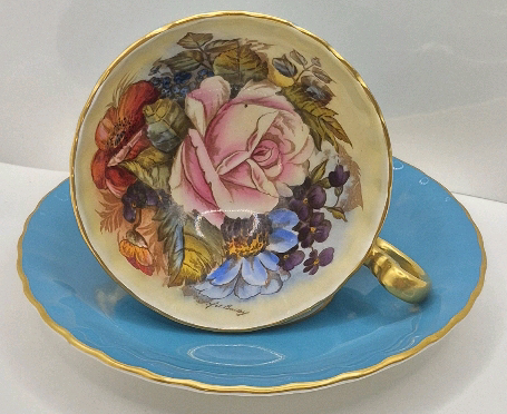 Stunning Vintage Aynsley J.A. Bailey Pink Cabbage Rose Teacup and Saucer - Signed