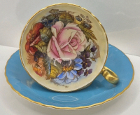 Stunning Vintage Aynsley J.A. Bailey Pink Cabbage Rose Teacup and Saucer - Signed