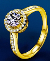 Moissanite 18KGP Stamped GRA CERTIFIED Round Brilliant Adjustable Size Luxury Ring WSD Color Grade Moissanite Stone Comes with HRA Certificate 1 CT