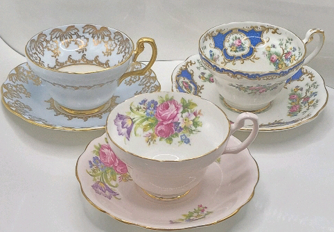 3 Vintage Foley Teacups & Saucers - Floral Pattern