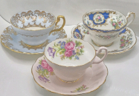 3 Vintage Foley Teacups & Saucers - Floral Pattern