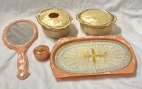 5 Piece Vintage Ladies Dresser Lot - Tray, Hair Receiver ++