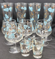 12 MCM Federal Glass Atomic Boomerang Amoeba Turquoise Glasses - 2.5" to 8.25"