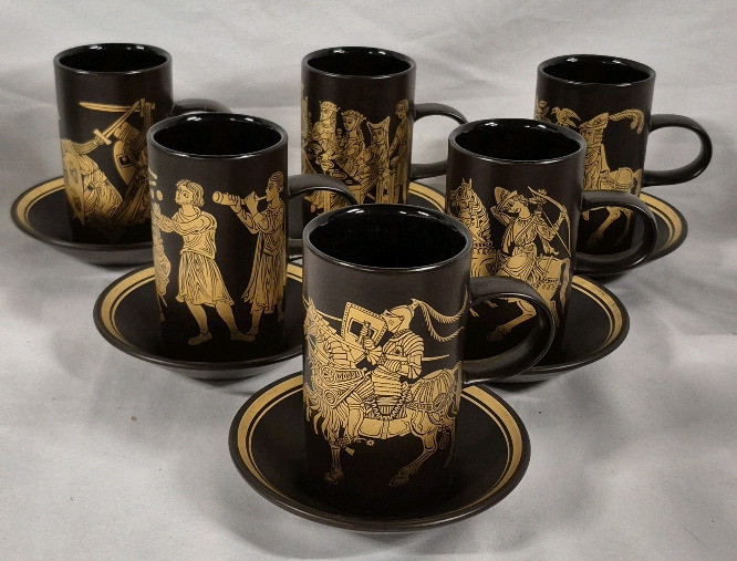 6 Purbeck Pottery Medieval Time Designs Mugs - Made in England