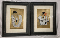 2 Framed Vintage Pierrot Mime/Clown Lithographs - 13 by 16.5"