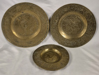3 Vintage Brass Decorative Plates