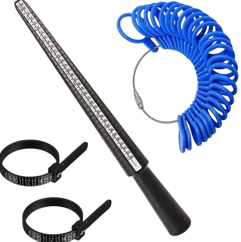 4pcs Ring Size Measuring Tool with Plastic Mandrel Four Stick Mandrel and Ring Sizer Gauge