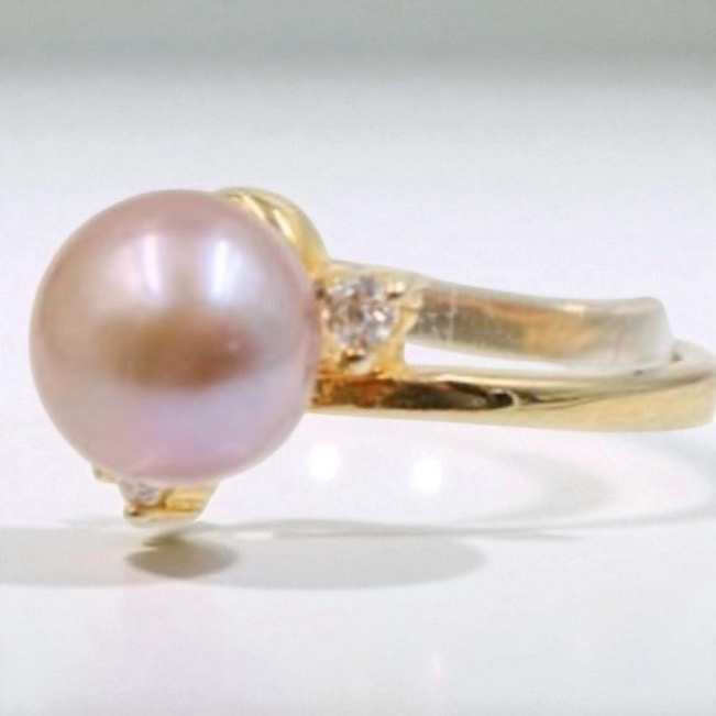 Natural AKOYA Pearl Ring Size 5 925 Sterling Silver GP / Pearl 8-9mm Lavender