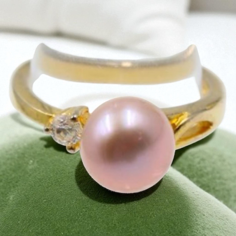 Natural AKOYA Pearl Ring Size 6.5 925 Sterling Silver GP Pearl 8-9mm Lavender