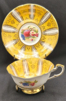 Stunning Paragon Yellow and Gold Orchard Panel Teacup and Saucer