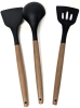 New 3pc CAROTE Silicone Kitchen Utensils with Wooden Handles: Slotted Spatula, Flipper & Soup Ladle, 12.75" Long - 2