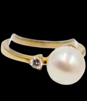 Natural AKOYA Pearl Ring Size 5.75 925 Sterling Silver GP Pearl 8-9mm White Stamped