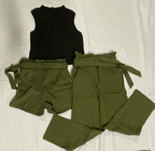 New Size 8Y Kids 3-pc Clothing Set includes Sleeveless Top, Paper Bag style Shorts, and Pants with 2 Tie Belts