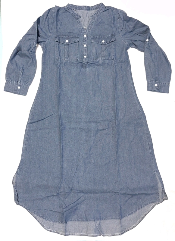 New Size MED Women's Lightweight Denim Dress Long Sleeve with Ability to Roll/Button Them Up