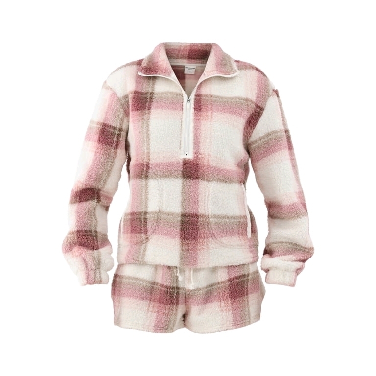 New sz XXS Women's No Boundaries Half Zip Pullover and Shorts Plush Set, 2-Piece,