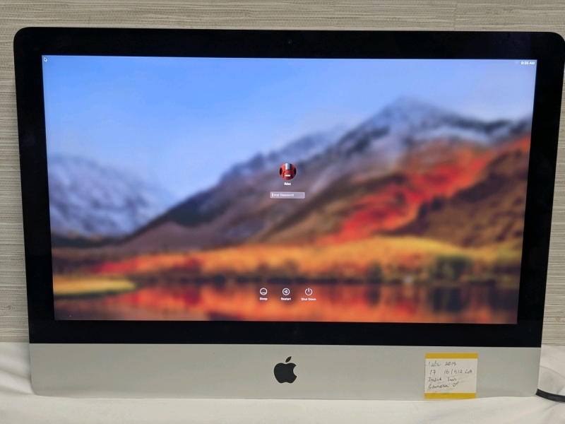 [As-Is] Late 2015 APPLE iMac, i7/512GB*, Model A1418, Approx 21.5" Screen, No Base, Tested for Power, Password Protected, See Photos for Serial Number