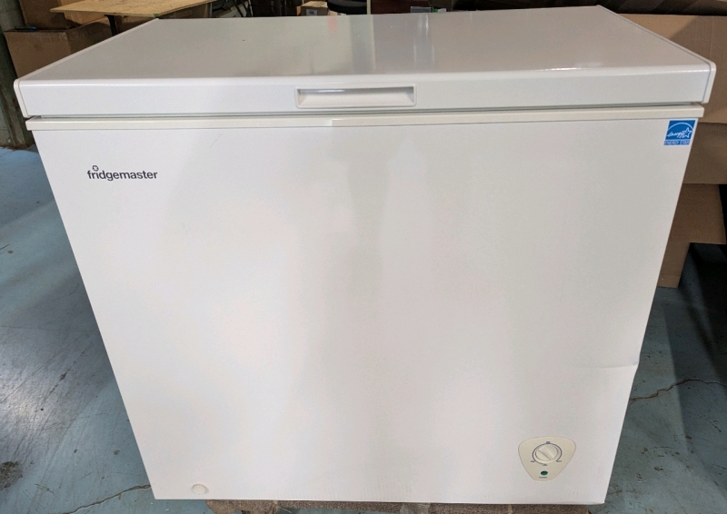 As New Fridgemaster 7 Cubic Foot Chest Freezer. Measures 20.5" (depth) by 35" (wide) by 33" (height)