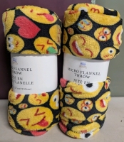 2 New Linencirp Emoji Print Micro Flannel Throw 50" by 60"