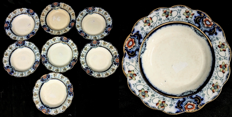8 Vintage WELBECK England Soup Bowls, 9" Diameter, No Chips or Cracks, Heavy Crazing Throughout, Some Bowls Heavy Discoloration