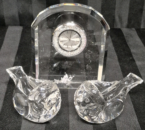 Vintage Pair of Rosenthal Bird Candle Holders & Crystal Clock 4.5" Tall