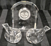 Vintage Pair of Rosenthal Bird Candle Holders & Crystal Clock 4.5" Tall