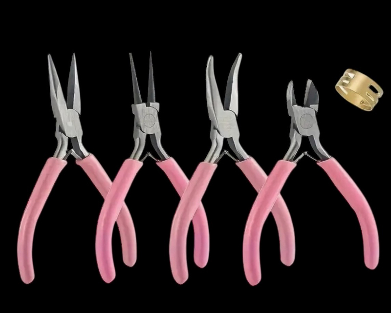 5 piece Sturdy Pink Jewelry Pliers Set Includes Needle Nose Pliers, Scissors Pliers, Bent Nose Pliers, Round Nose Pliers, Opening Ring for DIY Jewelry Making approx 3.5 inch