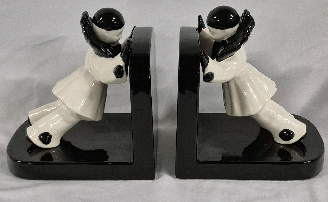 Vintage Pair of French Pierrot's Bookends - 7.25" Tall Ceramic