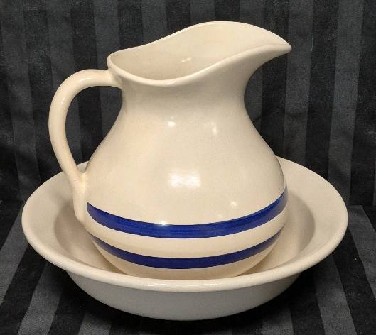 Vintage Roseville Pottery Pitcher 9" Tall & Wash Basin 12" Diameter