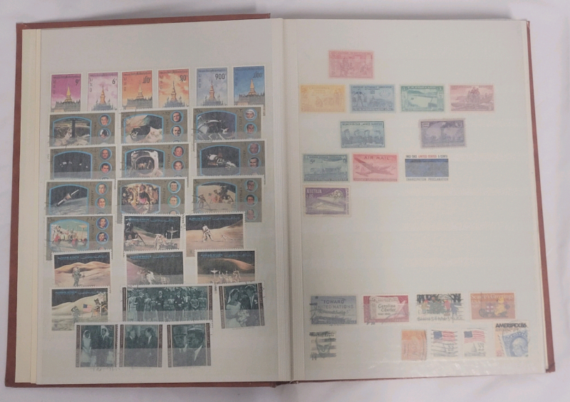 World Postage Stamp Lot in Stamp Book . Uruguay , Zaire , Liberia , Cuba , USA plus more