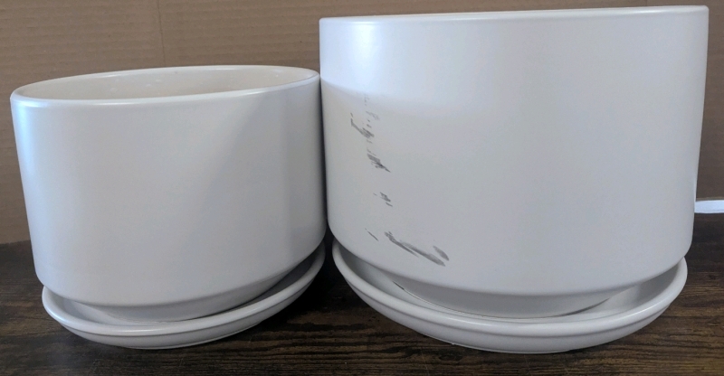 2 New BEMAY Ceramic Plant Pots, 8" & 10".