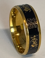 Beautiful Stainless Steel Black Golden Designed Band Ring Size 13