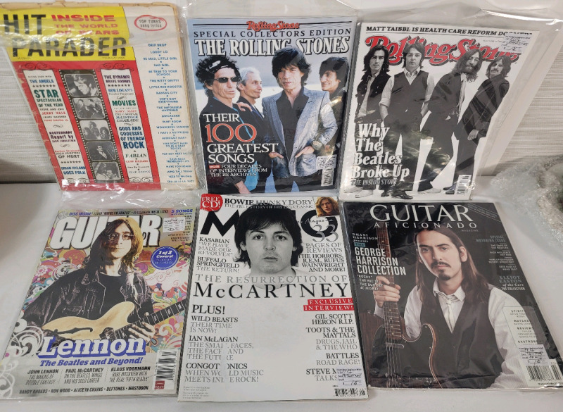 Six (6) Music Magazine Lot . Vintage Hit Parader , Rolling Stone , Guitar, Guitar Aficionado & MOJO .