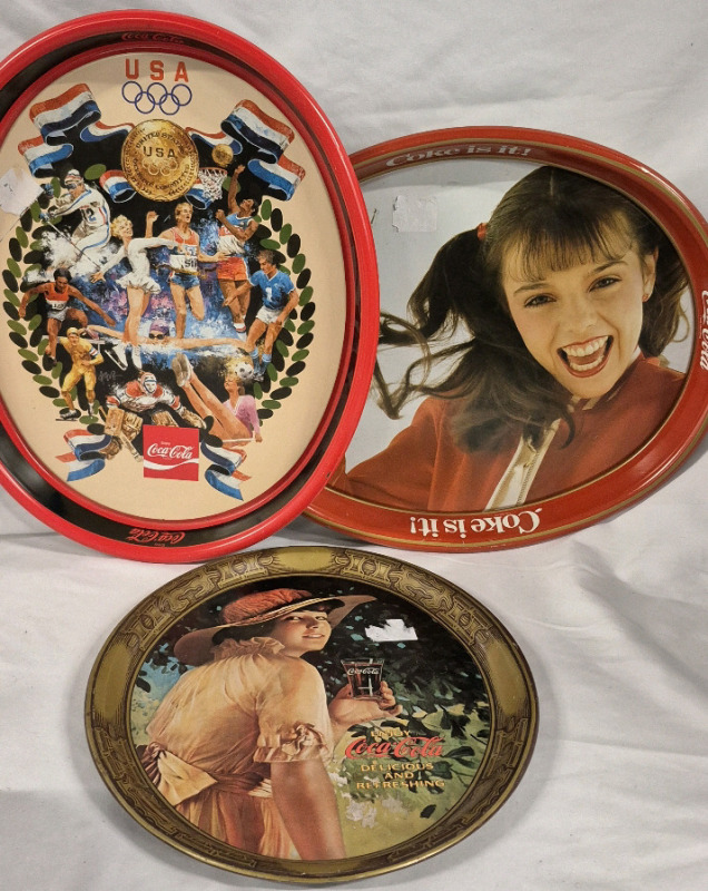 3 Vintage Coca-Cola Trays USA Olympics