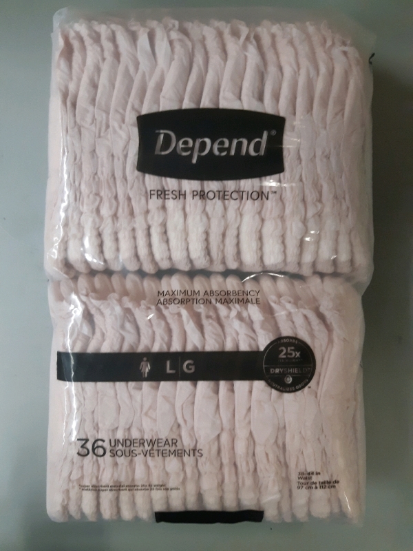 New package of 36 Depend fresh protection underwear Large 38 to 44 inch waist