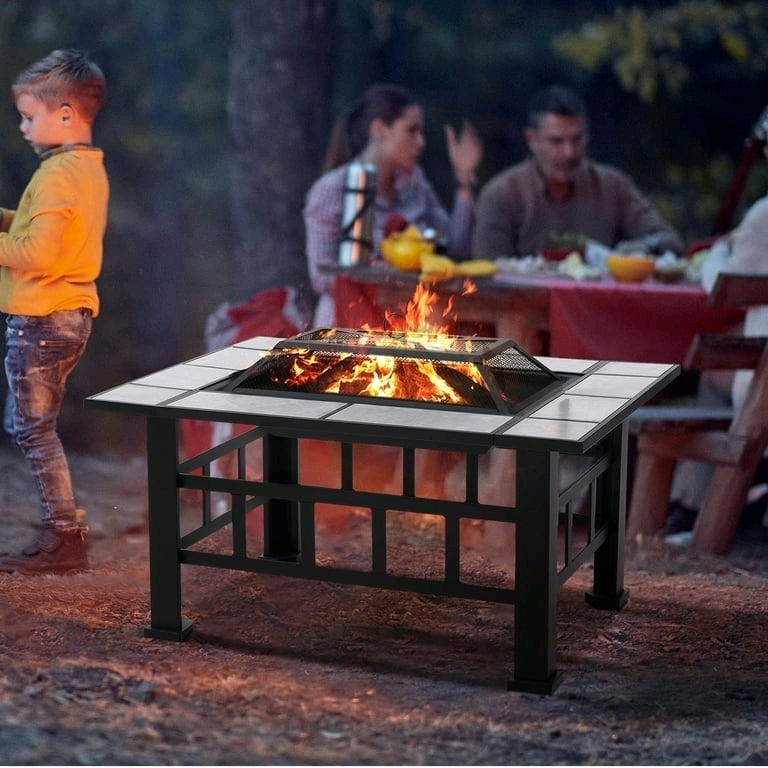 New Singlyfire 37" Marble Tile Fire zpit Table with Lid, Poker & BBQ Grill. Retails for $109 US
