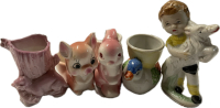 5 Vintage Figurines/Mini Planters | Tallest Measures 4&rdquo; | Boy, Duck, Rabbit made in Japan | Pink Otter Made in Austria | No Chops or Cracks