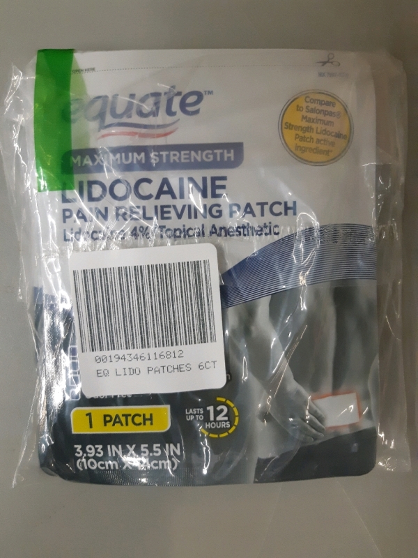 NEW 6 X one patch Equate maximum strength lidocaine pain relieving patch Lasts up to 12 hours 3.93" x 5.5"