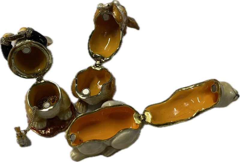 3 Enamel Bunnies with Bling Trinket Boxes | Tallest Measures 3&rdquo; and Hold a Chain with 1&rdquo; Bunny Pendant