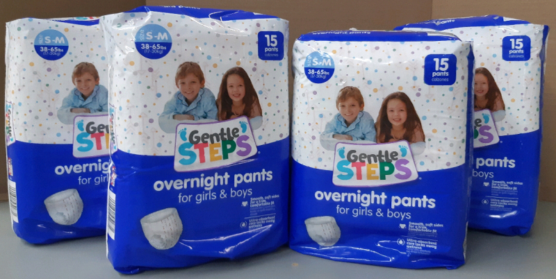New 4 packages of 15 pairs per Gentle Steps overnight pants for girls and boys size small to medium