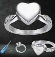 Heart-Shaped Stainless Steel Urn Ring for Ashes Cremation Zirconia Accents Filling Kit Included Size 9